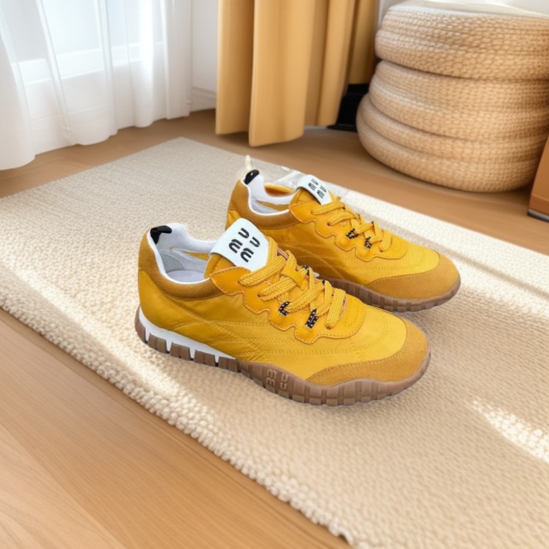 阿miu拼色厚底德训鞋女25新款真皮圆头系带休闲运动鞋