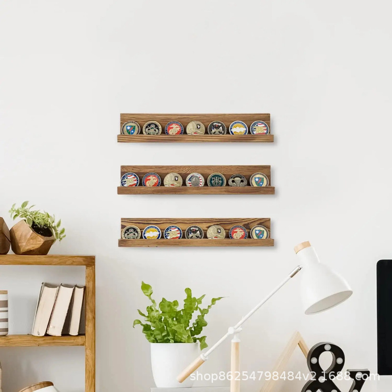 Wooden Wall-Mounted Coin Collection Rack Country Military Challenge Coin Display Rack Medal Commemorative Coin Organizer Rack