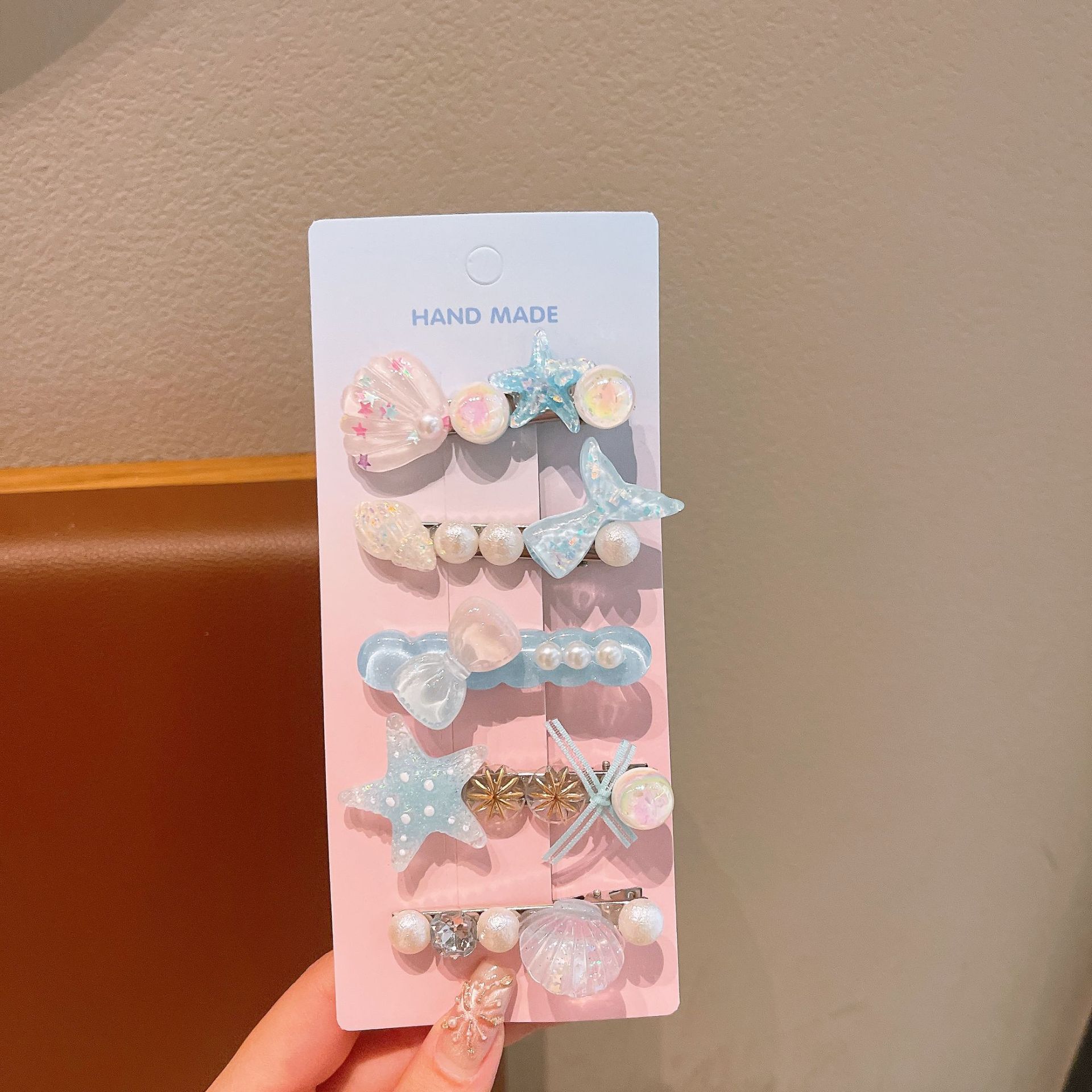 Conchas de gelatina perlas tarjeta de cabello de niña dulce cabello roto bordes de cebecas de boca clip de diseño de nicho sensación de joyería de cabello infantil