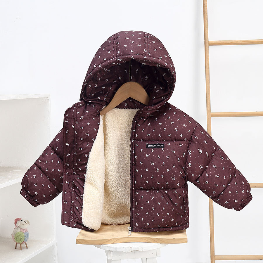 Foreign Trade Children's Clothing, Children's down Cotton Jacket, Boys' Cotton Coat, Girls' Thickened Cotton Clothing, Floral Fleece-Lined Children's Outerwear