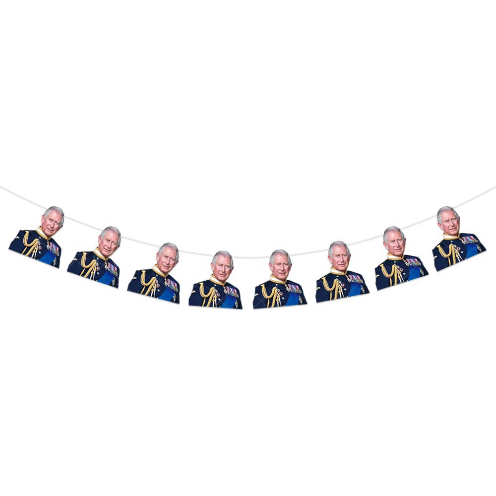 Fiesta de celebración británica transfronteriza bandera-tirando Tarjeta de Decoración de Pastel-insertando bandera-tirando de la bandera de la coronación del rey Carlos III