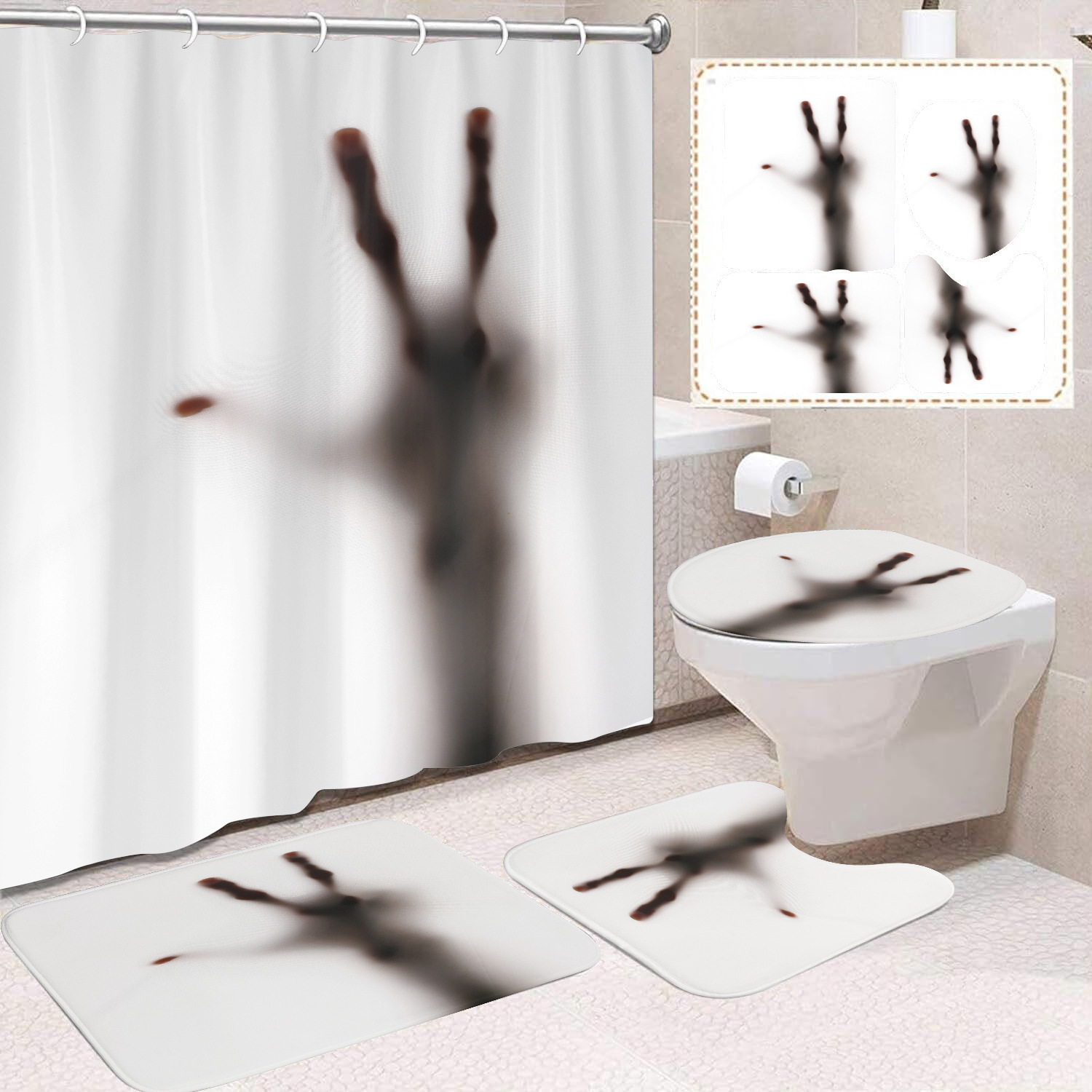 Ventas transfronterizas de Halloween cortina de baño cortina de noche terror impresión digital cortina de baño impermeable cortina de baño mayorista