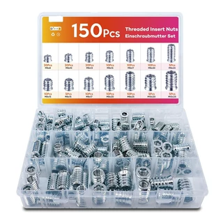 跨境150pcs/盒装M6M8M10带介预埋螺母铁镀蓝白锌内外牙家具螺母