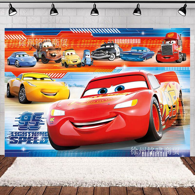 New Anime Lightning McQueen Car Story Birthday Party Photo Photography Background Cloth Studio Props Banner
