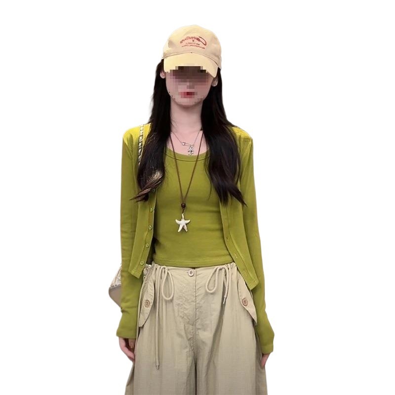 2025早秋新款背心+外套长袖单排扣圆领女包袖防晒短女装外搭气质|undefined