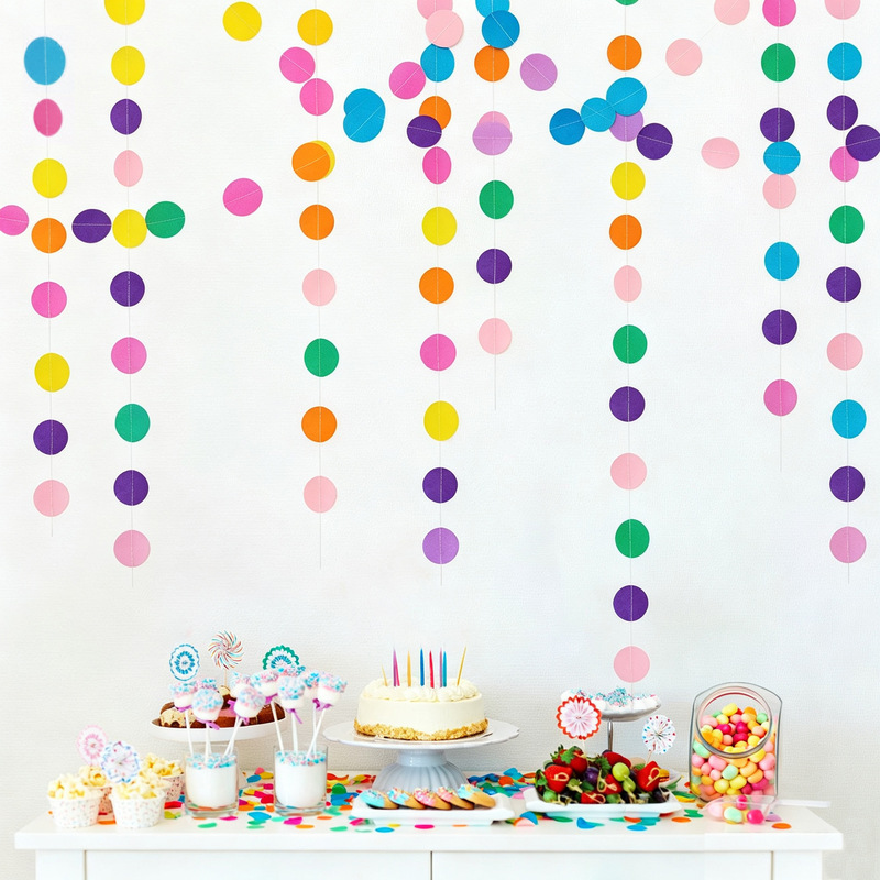 Cross-border Amazon colorful macaron sequin garland banner children's birthday party decoration hanging ornament paper string Cross-border Amazon colorful macaron sequin garland banner children's birthday party decoration hanging ornament paper string