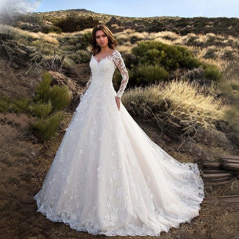 2026 New Cross-Border Foreign Trade Women's Clothing Independent Site eBay Sexy Heavy Lace Wedding Dress with Floral Train and Large Hem Evening Gown 2026 New Cross-Border Foreign Trade Women's Clothing Independent Site eBay Sexy Heavy Lace Wedding Dress with Floral Train and Large Hem Evening Gown