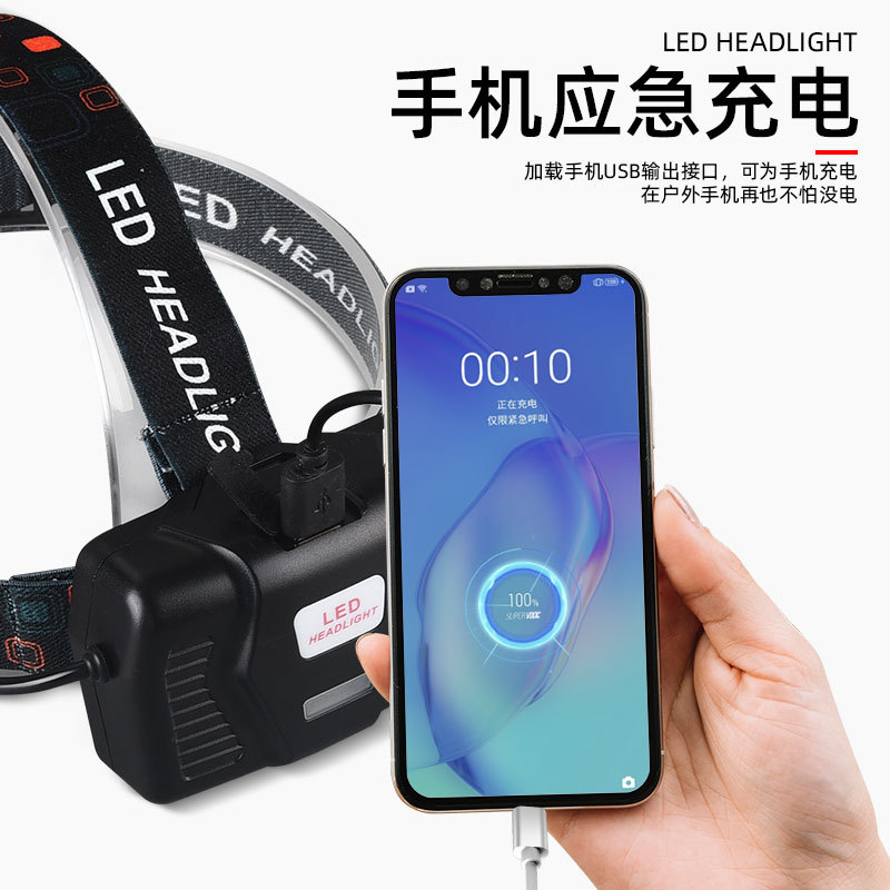 Fuerte luz LED faro recargable de largo alcance para acampar al aire libre lámpara de pesca larga resistencia lámpara de minería de inducción montada en la cabeza al por mayor