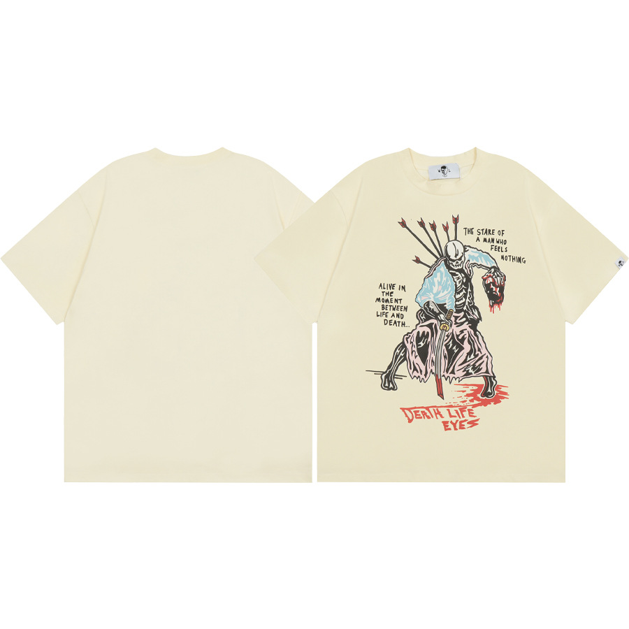 American WARREN LOTAS marca compartida con estampado de personaje de calavera masculina suelta cuello redondo camiseta de manga corta marca de moda