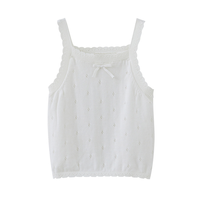 Chaleco de punto para niñas huecas con tirantes Chaleco de bebé para niños de algodón fino de verano para niños con falda tutu al por mayor