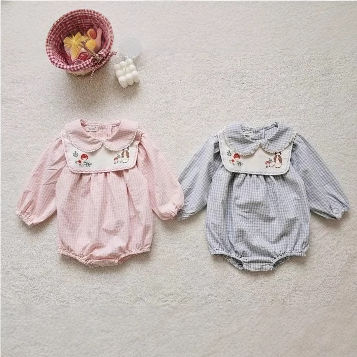 Mono de otoño para niños, pelele a cuadros para bebé, estilo coreano, ropa infantil, nuevo modelo 2025, pelele para niñas, conjunto de otoño