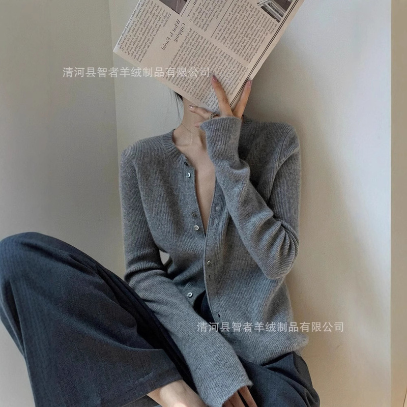 Merino Wool Sweater Knitted Cardigan Coat Women's Autumn and Winter Chic Inner Base Sweater European High-end Top