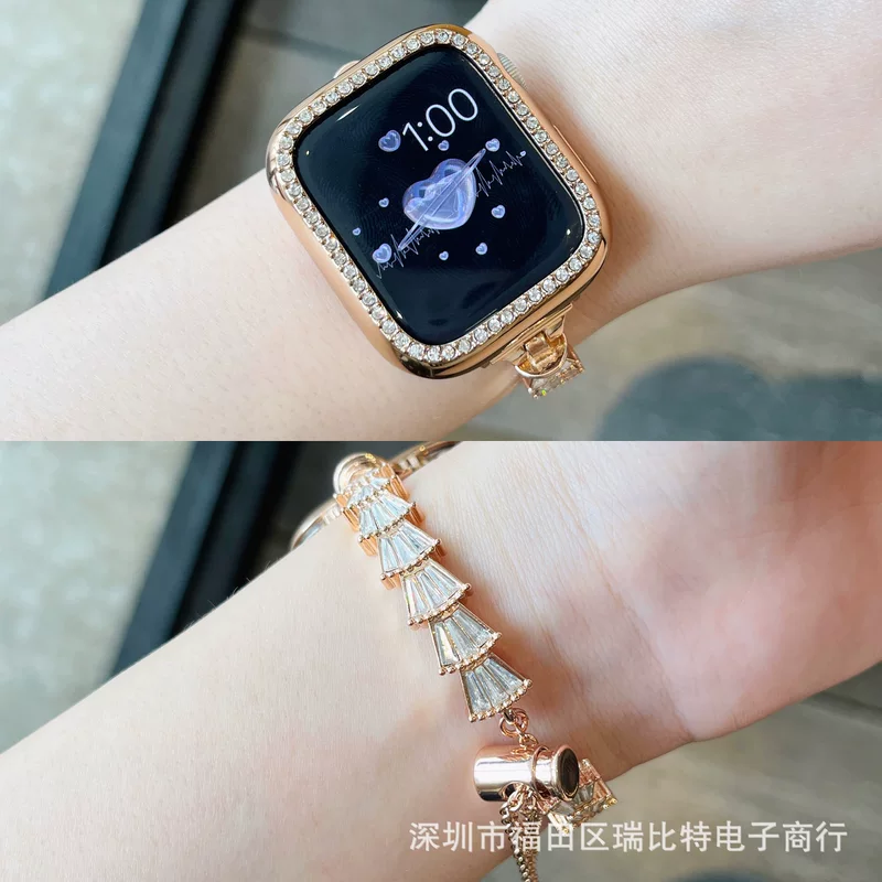 Подходит для Apple Watch металлические бриллианты с генерацией S8 iWatch4567se модный браслет-цепочка