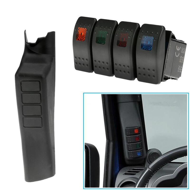 Car relay left hand post switch panel kit with 4 LED boat rocker switches for Jeep Wrangler
