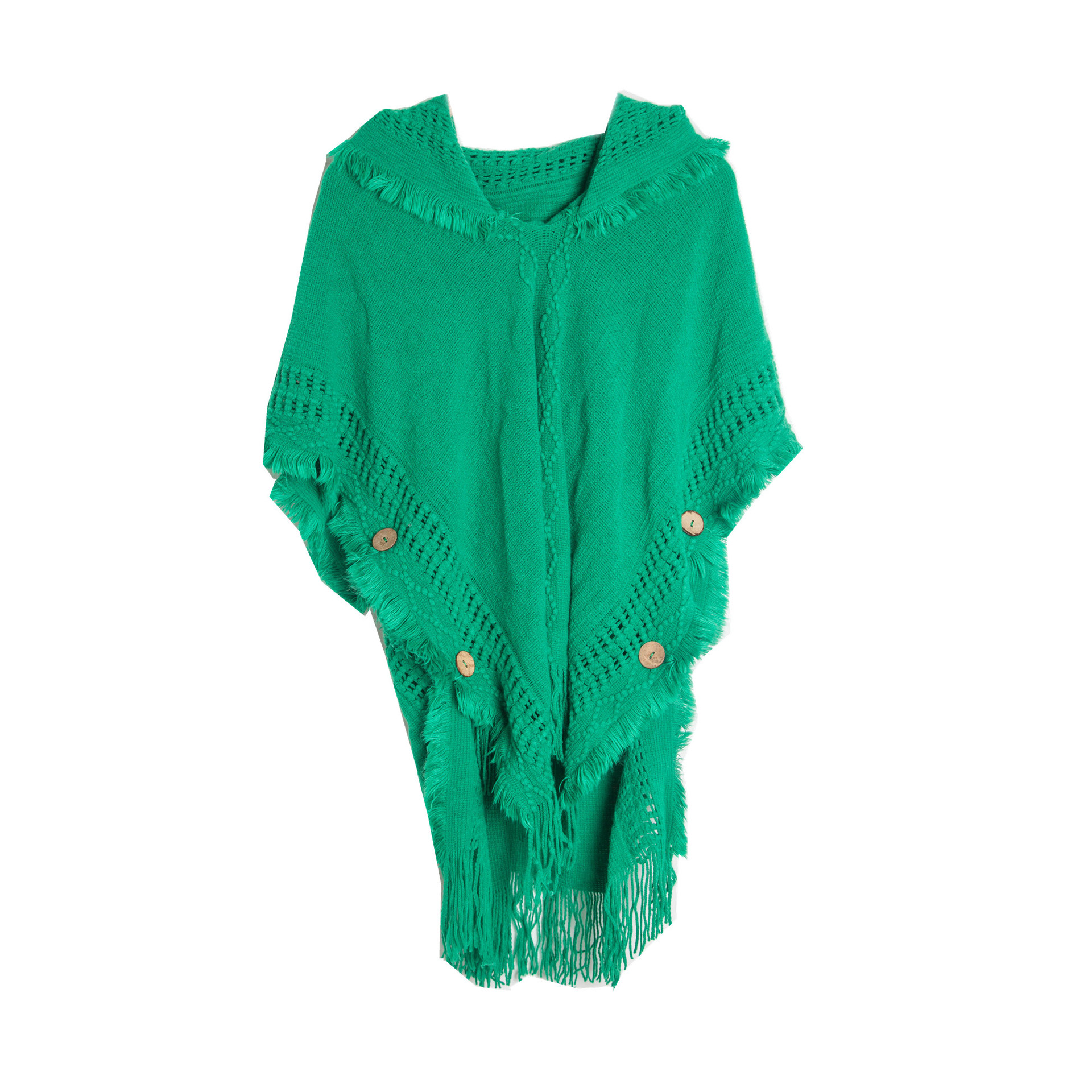 Unisex plášť Jarní a zimní pletený plášť s kapucí a knoflíky pro větší velikosti_voghion.com