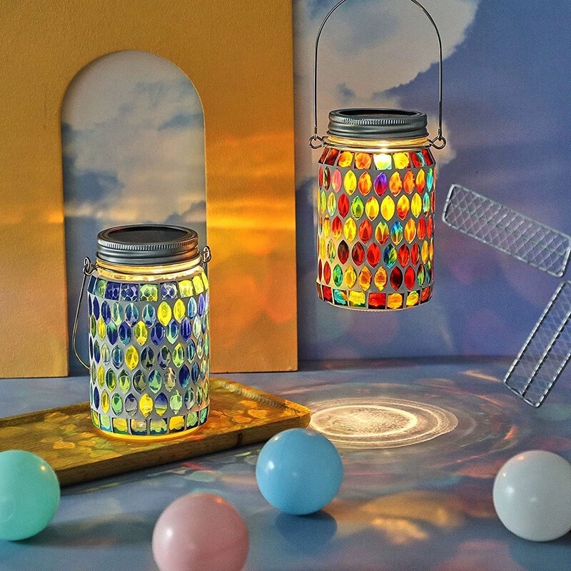 Solar mosaic lamp projection garden decorative atmosphere lamp portable lamp table lamp outdoor lamp night light