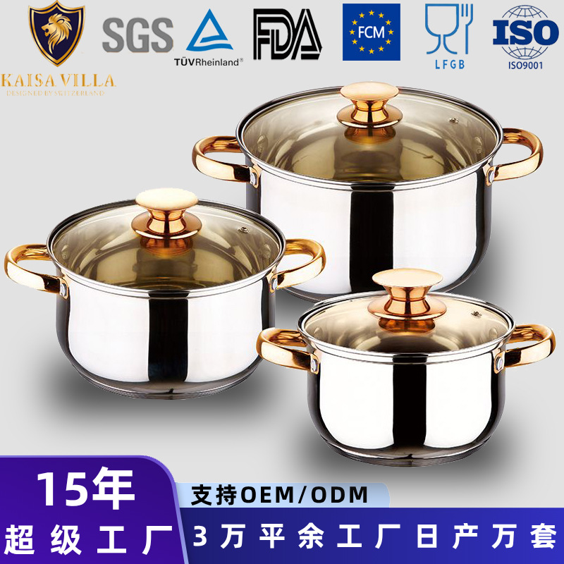 KAISA VILLA Espesando 5 pisos de fondo Food Grade 201 Sopa de acero inoxidable Binaural Pot Kit Caja de regalo