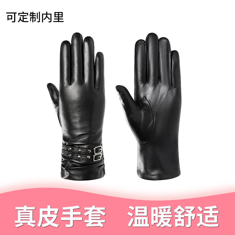 真皮手套冬季女士保暖手套批發戶外羊皮手套加絨加厚源頭手套廠家