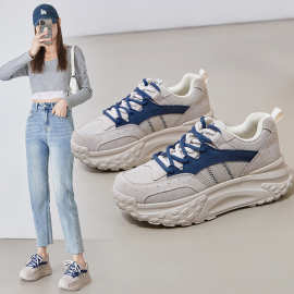 ZHR则则休闲运动鞋女新款春季厚底真皮小个子增高百搭轻便老爹鞋