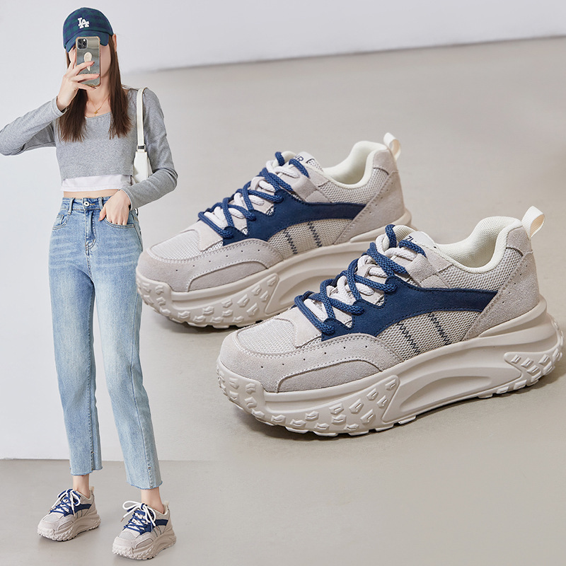 Zhr Casual Sports Shoes for Women, New Spring Thick-Soled Height-Increasing Stylish Versatile Lightweight Dad Shoes