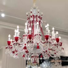 法式高端红色水晶吊灯客厅餐厅别墅奢华欧式复式楼大平层新款灯具