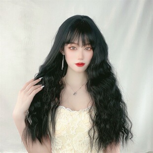 Factory wholesale wig women's foreign trade Japan and South Korea lolita black air bangs wool rolls corn perm long curls