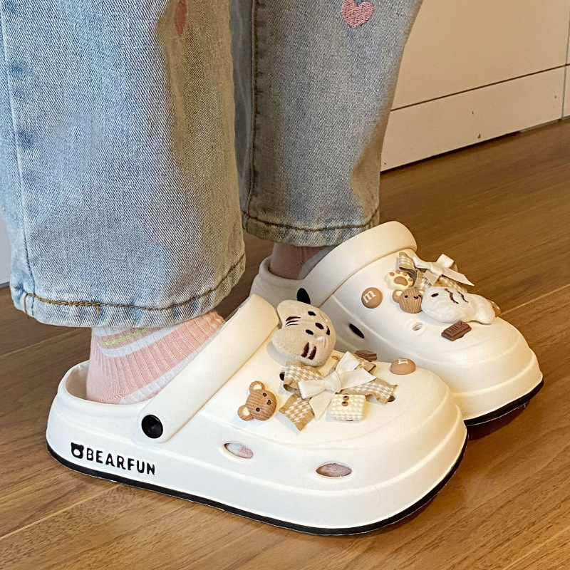 Eva Thick-Soled Clogs for Women, Summer Outdoor Non-Slip Trendy Cute Cat and Fish Design, Couple's Large Size Closed-Toe Shoes