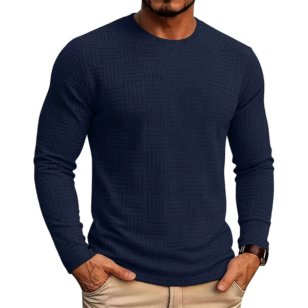 Autumn and Winter Foreign Trade Cross-Border Men's Long-Sleeve Crew Neck T-Shirt European and American Men's Pullover Terry Cloth Base Layer Warm Top