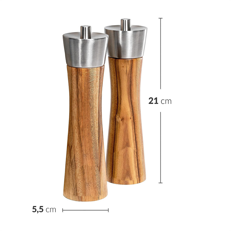 Molinillo de acero inoxidable Acacia madera pimienta molino Pimienta Sal mar molinillo multiusos condimentos botella cocina herramienta de molienda