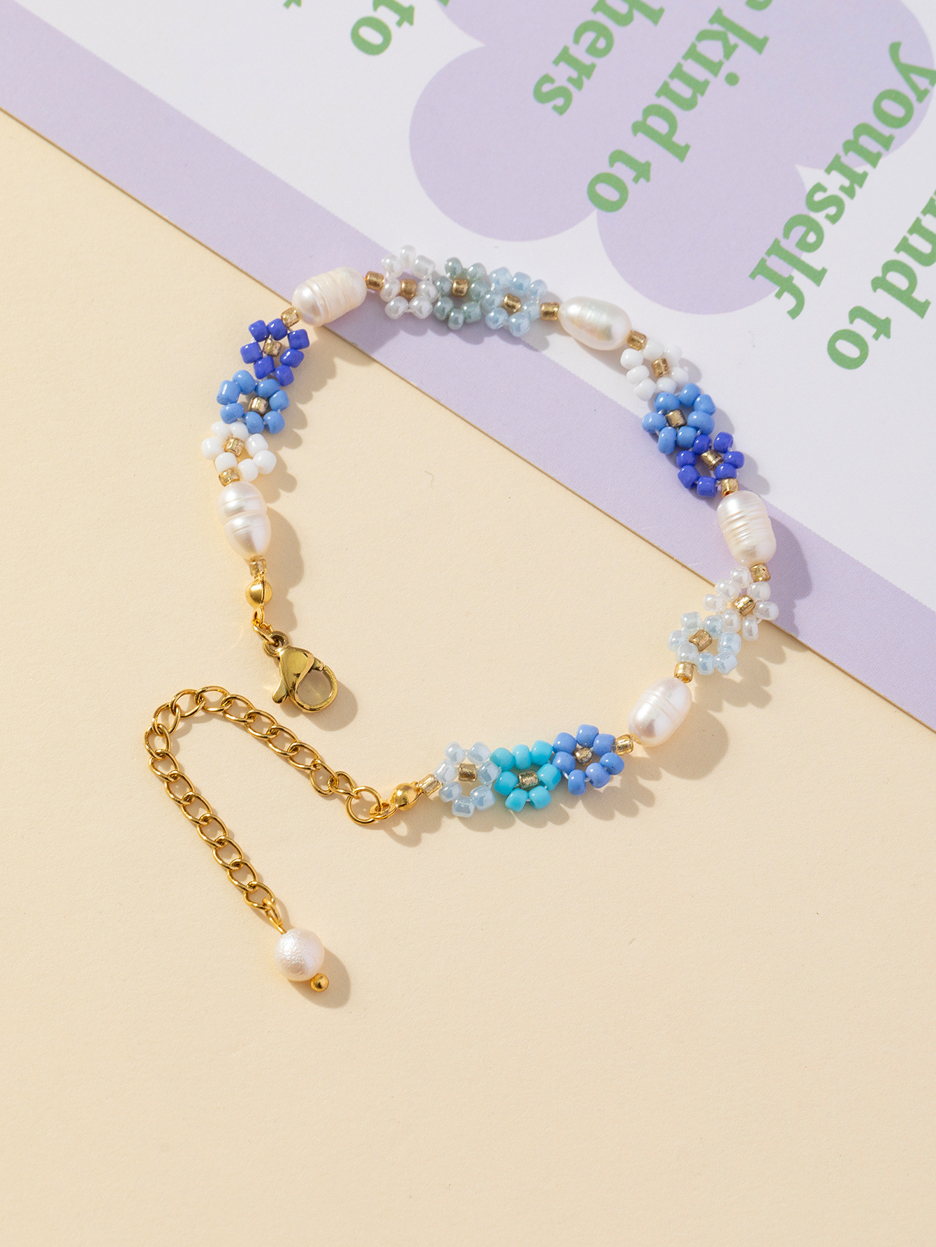 304 Stainless Steel, Plastic Material Elegant Cute Flower 304 Stainless Steel Plastic Beaded Chain Lobster Trigger Clasp Closure Beaded Bracelets Wholesale
