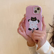 二合一可爱涂鸦猫咪适用iPhone16pro max苹果17手机壳15/14波浪壳