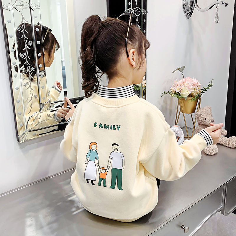 女童加绒卫衣秋冬装2025新款儿童加厚打底衫中大童高领绒衫潮上衣