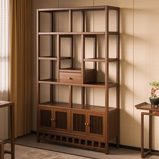 New Chinese Style Tea Rack Tea Room Tea Rack Non-Solid Wood Tea Set Retro Tea Cabinet Storage Rack Partition Display Rack