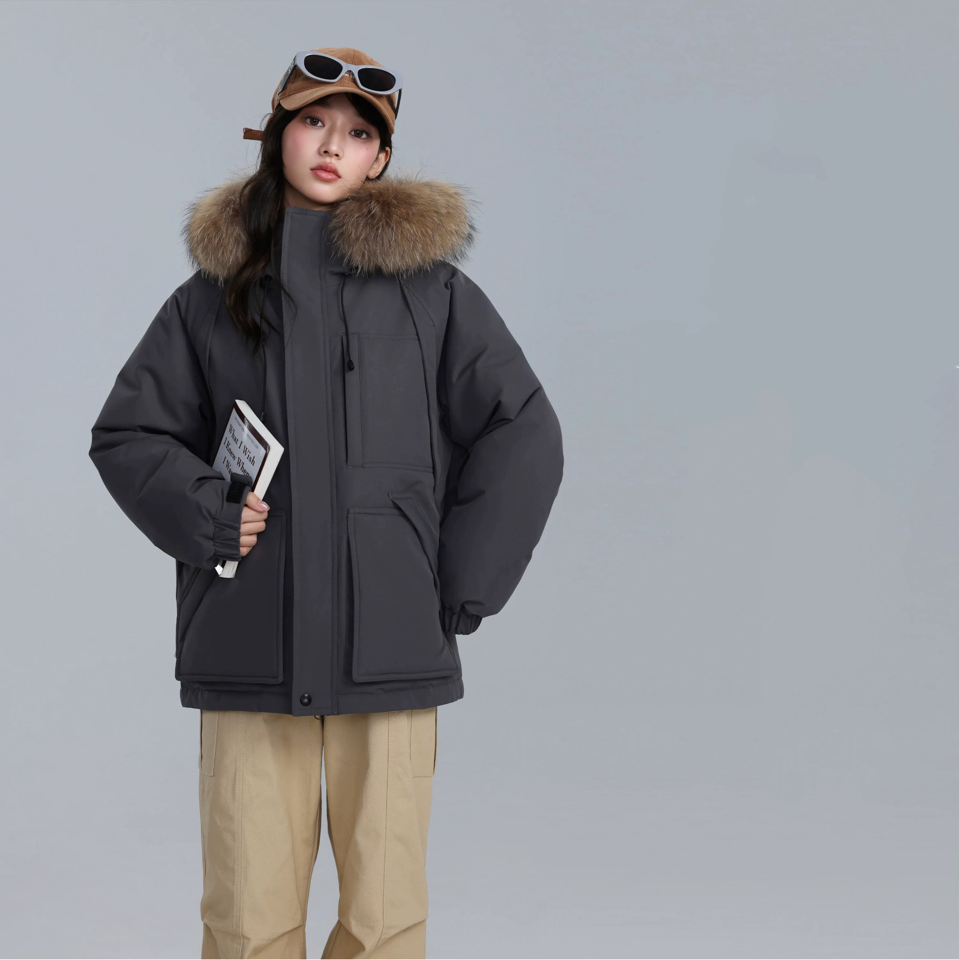 2025 chaqueta de plumón de acero blanco para mujeres de trabajo corto para superar la chaqueta de asalto de invierno gran abrigo de cuello de lana grueso y suelto image 8