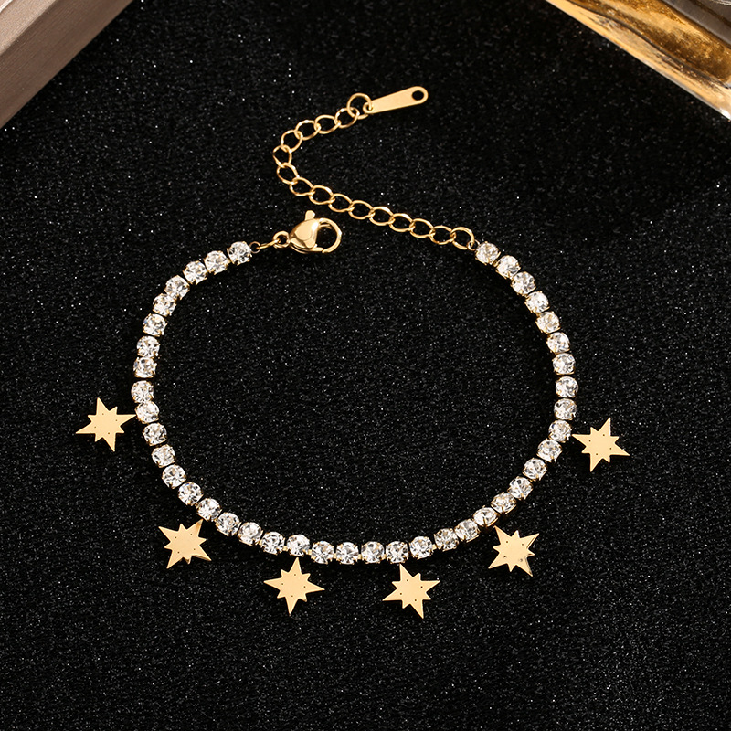 Casual, Daily Occasion Titanium Steel Material Vintage Style Eight Awn Star Titanium Steel Plating Inlay Zircon Bracelets