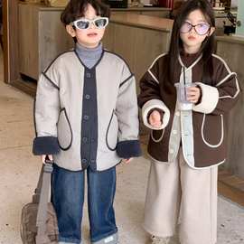 2023韩系冬款童装男女童洋气加绒加厚棉服外套宝宝保暖短款棉衣