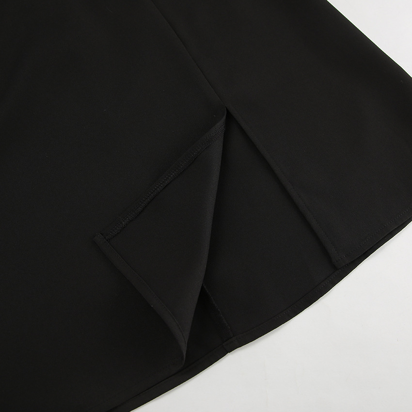 Autumn Winter Sexy Mysterious V neck Long Sleeve Office Pleated Slim Fit Slit Classic Dress Black Dress