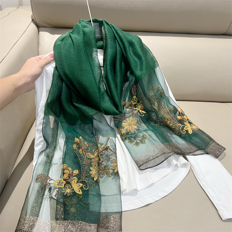 150g Weight Silk Scarf Classification Travel Occasion Polyester Material Flower Pattern Spring, Autumn Season Women's Gender Embroidery Design Elegant Style Women's Elegant Flower Polyester Embroidery Silk Scarf 2