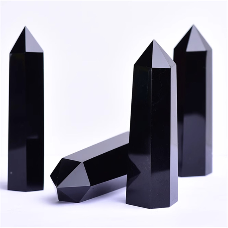 天然紫水晶黒曜石単双尖水晶柱六角柱原石磨き置物ホームリビングオフィス