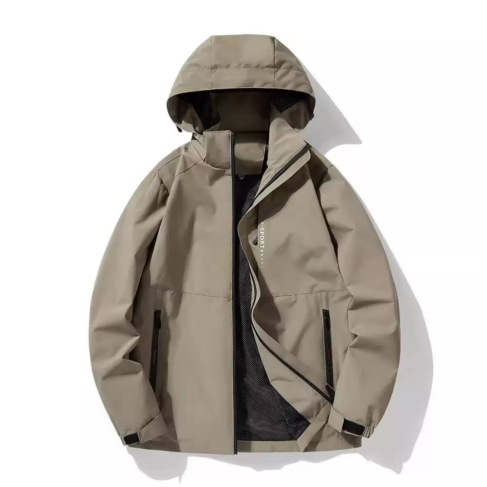 冲锋衣外套男2024新款春秋季加肥加大码宽松休闲户外运动连帽夹克