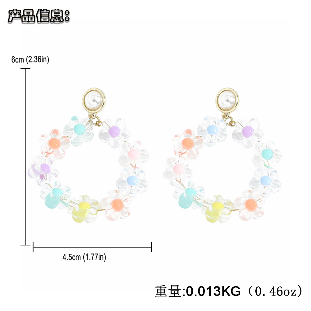 Fashion Colored Flower Bead Elastic Rope Bracelet Earrings Set Wholesale Nihaojewelry display picture 6