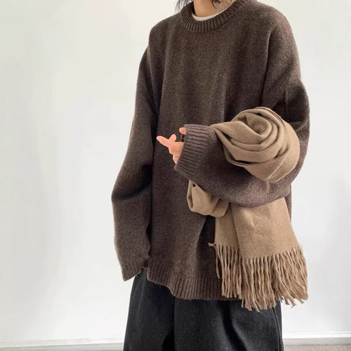Fall/Winter Retro Solid Color Knit Sweater for Men and Women, Lazy Style Loose and Versatile Basic Couple's Sweater Coat