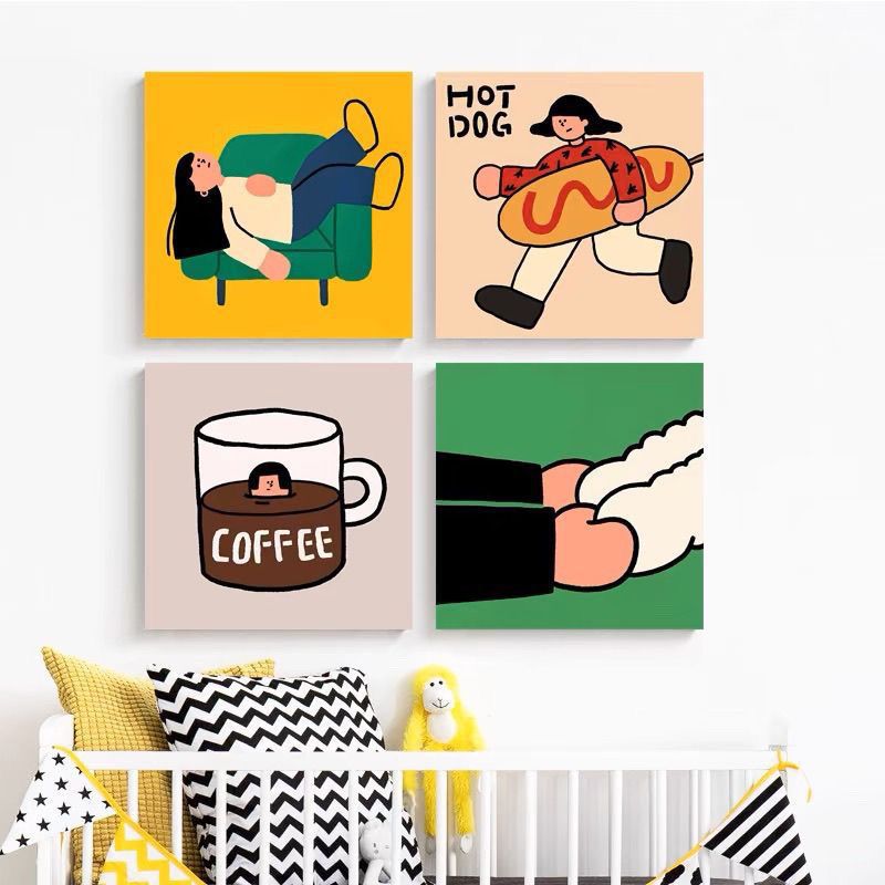 趣味可爱卡通装饰画多巴胺客厅卧室餐厅女孩房间儿童房ins挂画