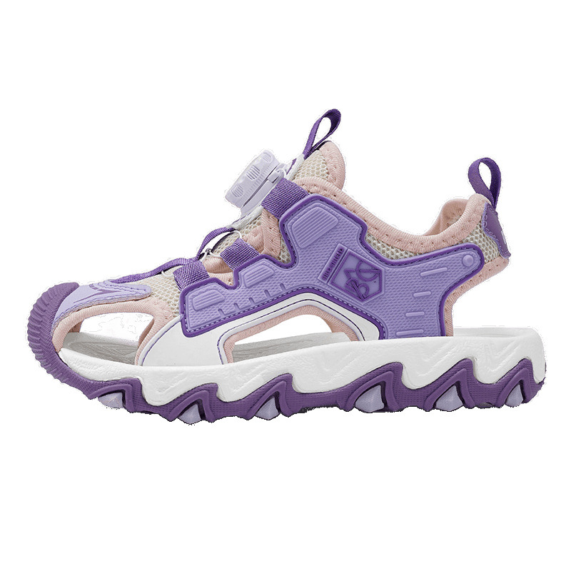 Sandalias Baotou para niñas 2025 nuevo botón giratorio para niños grandes zapatos de playa para niños antideslizantes de suela suave y resistentes al desgaste