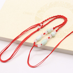 珠寶玉器吊墜繩創意編織項鍊繩 綠珠白珠麻花大米珠編繩配件掛繩