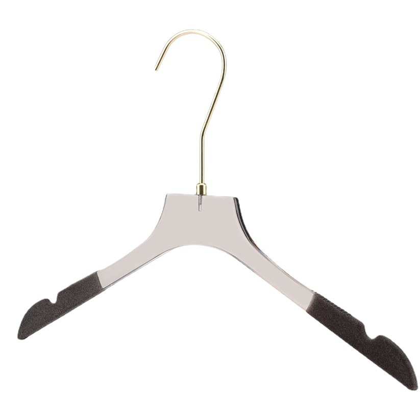 Acrílico flocado percha de ropa para tienda de ropa plástico transparente antideslizante percha de ropa para hombres y mujeres pantalones rack clip OGO