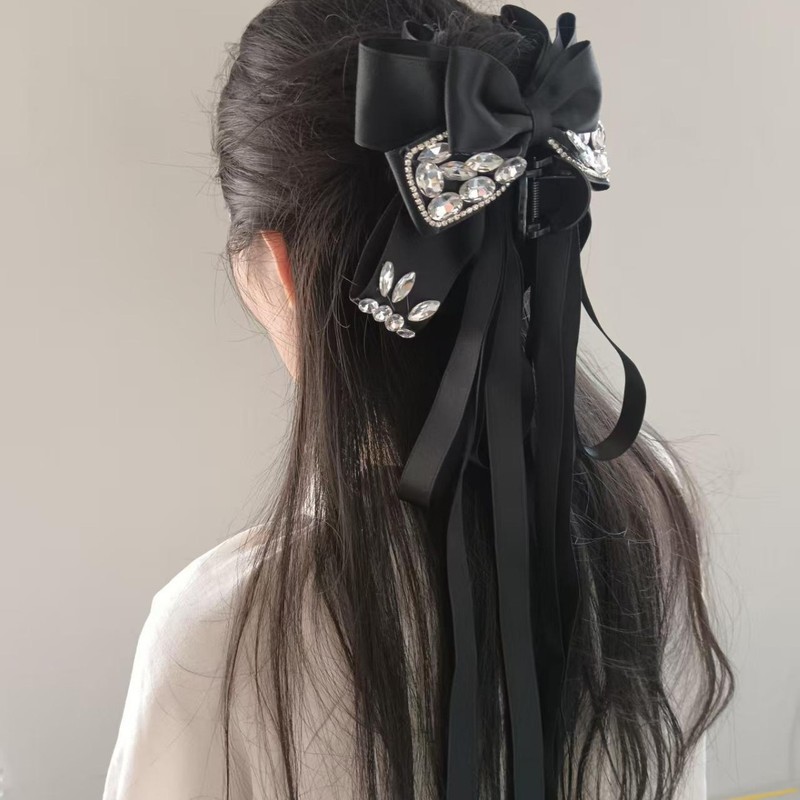 轻奢高级感夜宴蝴蝶闪锆蝴蝶结飘带马尾抓夹长飘带甜美时尚发饰|undefined