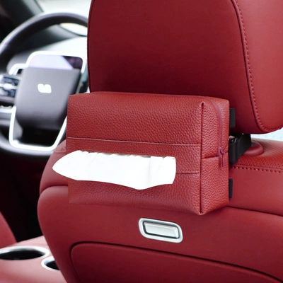 Car Tissue Box High-end Car Car tissue box/set - lychee-pattern-red-without-tissue