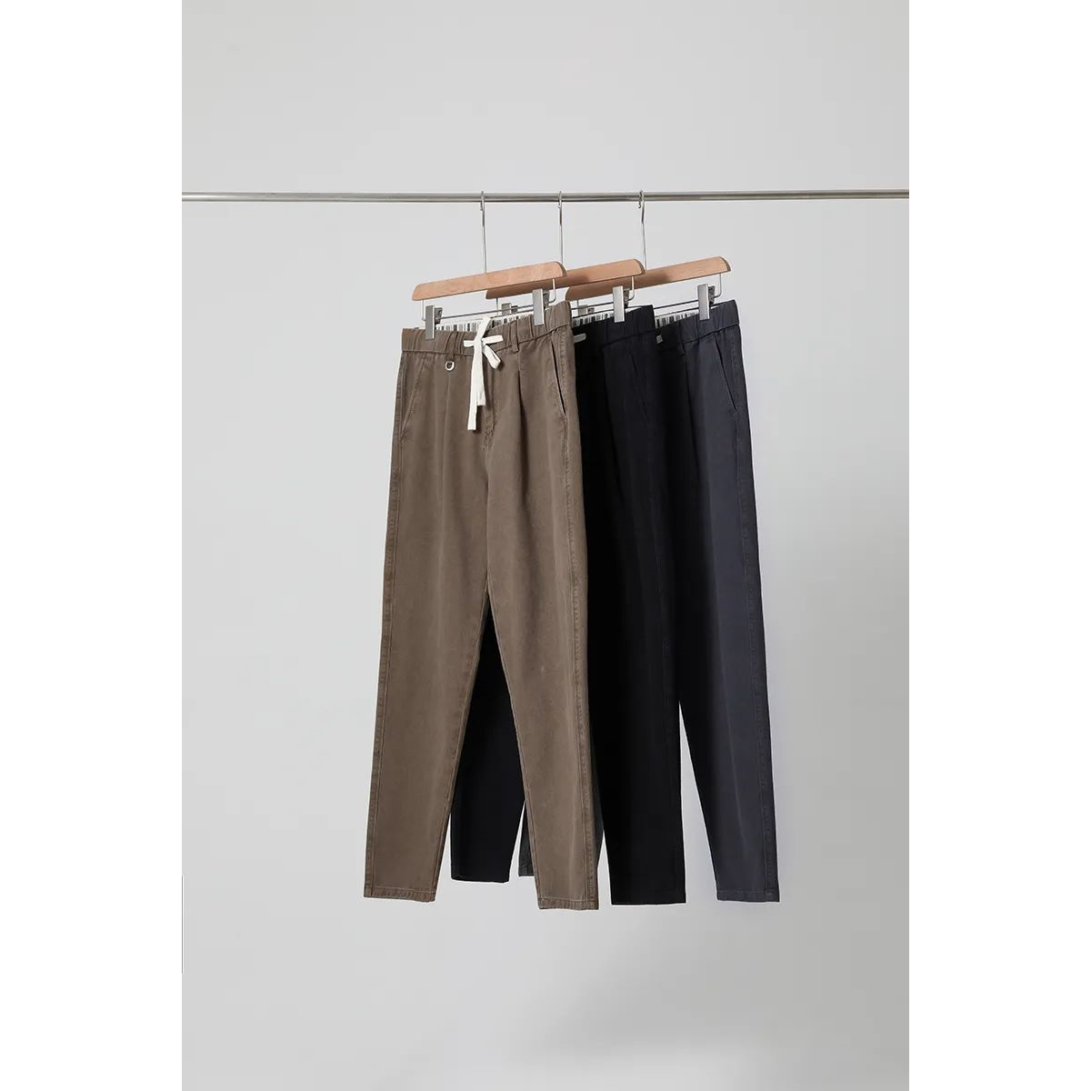 经典简约！休闲纯棉复古水洗梭织纯色重磅长裤秋冬阔版锥型裤子男