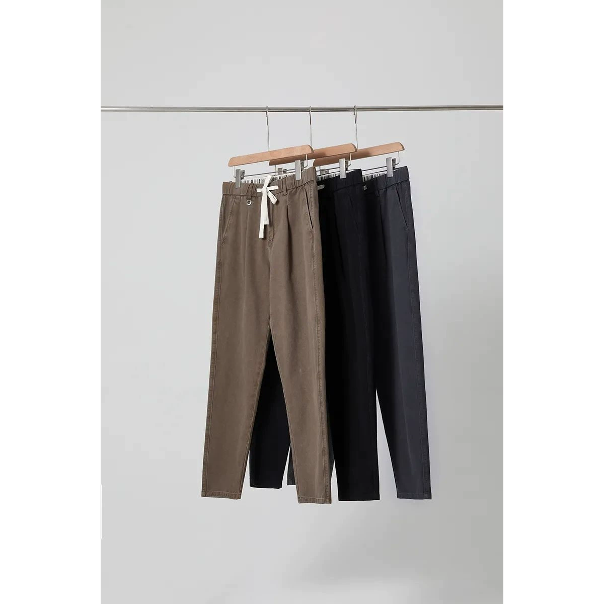 Классическая простота! Повседневные чистые хлопковые винтажные выстиранные тканые однотонные тяжелые брюки осенне-зимние широкие конические брюки для мужчин